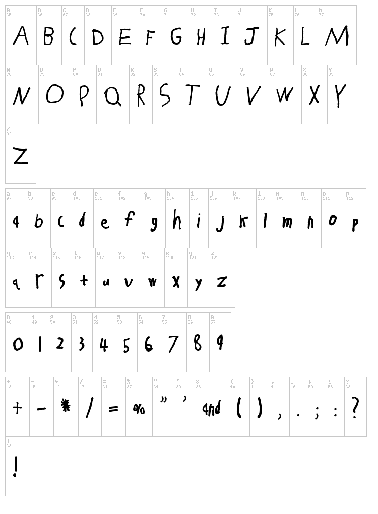 Lucas Eleven font map